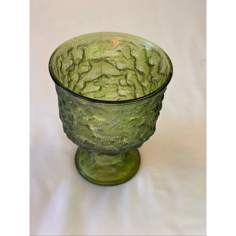 Vintage EO Brody Co Green Crinkle Glass Pedestal Vase/Cleveland Ohio
